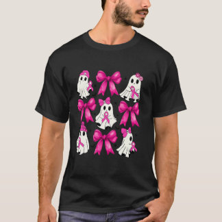 Cute Ghost Coquette Bows Rosa Ribbon Breast Cancer T Shirt