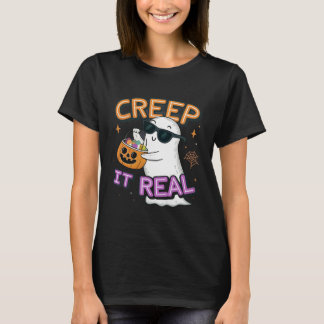 Cute Ghost “Creep It Real” – Funny Halloween Pun D T Shirt