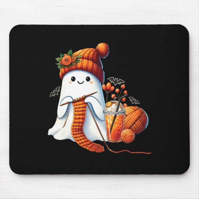 Cute Ghost Crochet Knitting Älskare Halloween Kaff Musmatta (Framsidan)