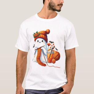 Cute Ghost Crochet Knitting Älskare Halloween Kaff T Shirt