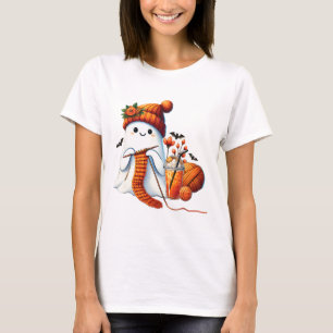 Cute Ghost Crochet Knitting Älskare Halloween Kaff T Shirt