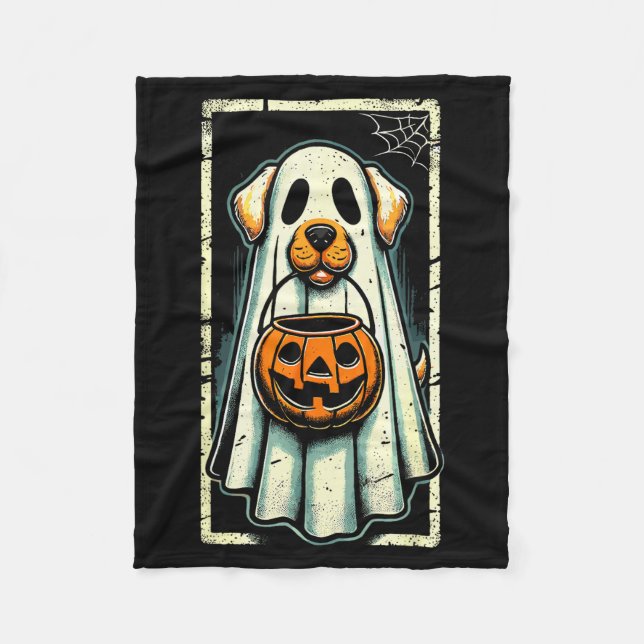 Cute Ghost Dog Men Women Kids Halloween Funny Ghos Fleecefilt (Framsidan)