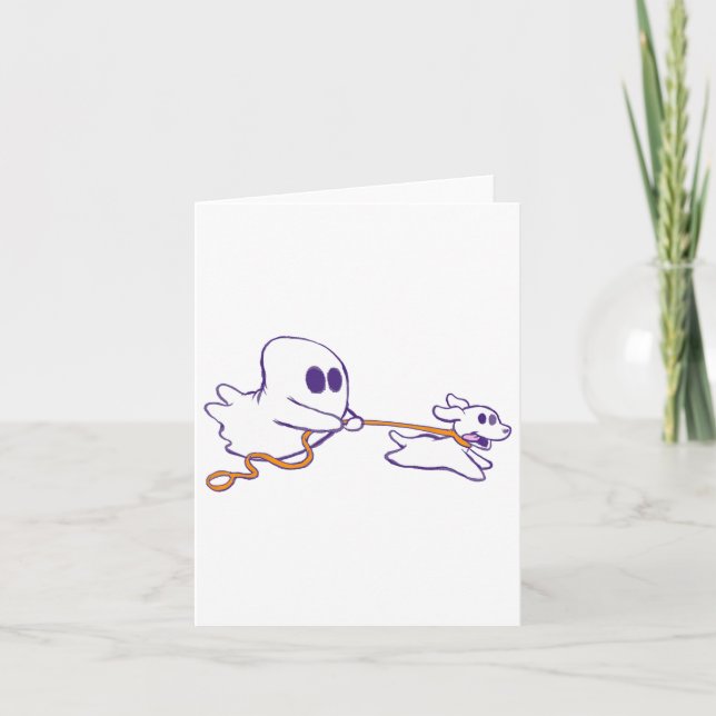 Cute Ghost Dog Walker Graphic Halloween Costume Kort (Framsida)