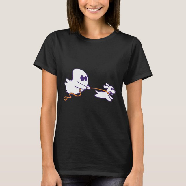 Cute Ghost Dog Walker Graphic Halloween Costume T Shirt (Framsida)