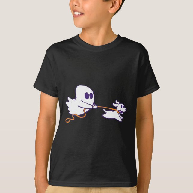 Cute Ghost Dog Walker Graphic Halloween Costume T Shirt (Framsida)