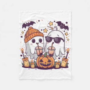 Cute Ghost Drinking Coffee Funny Halloween Costume Fleecefilt