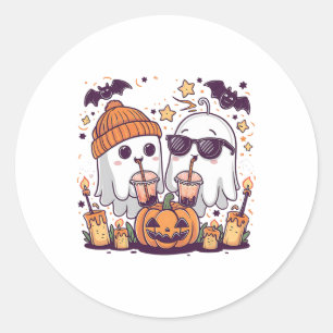 Cute Ghost Drinking Coffee Funny Halloween Costume Runt Klistermärke
