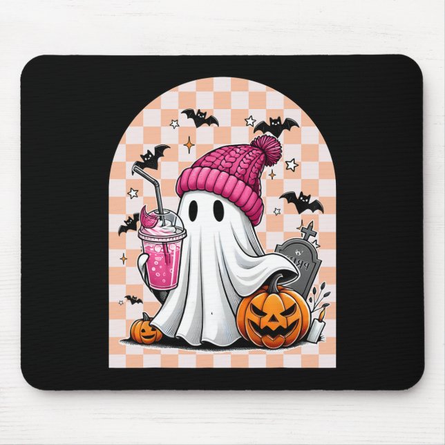 Cute Ghost Drinking Coffee Ghost Halloween Checker Musmatta (Framsidan)