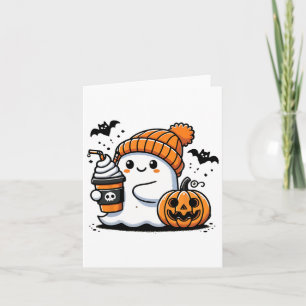 Cute Ghost Drinking Coffee Halloween Coffee Älskar Kort