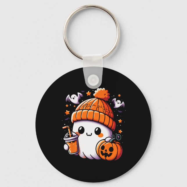 Cute Ghost Drinking Coffee Halloween Coffee Womens Nyckelring (Framsida)