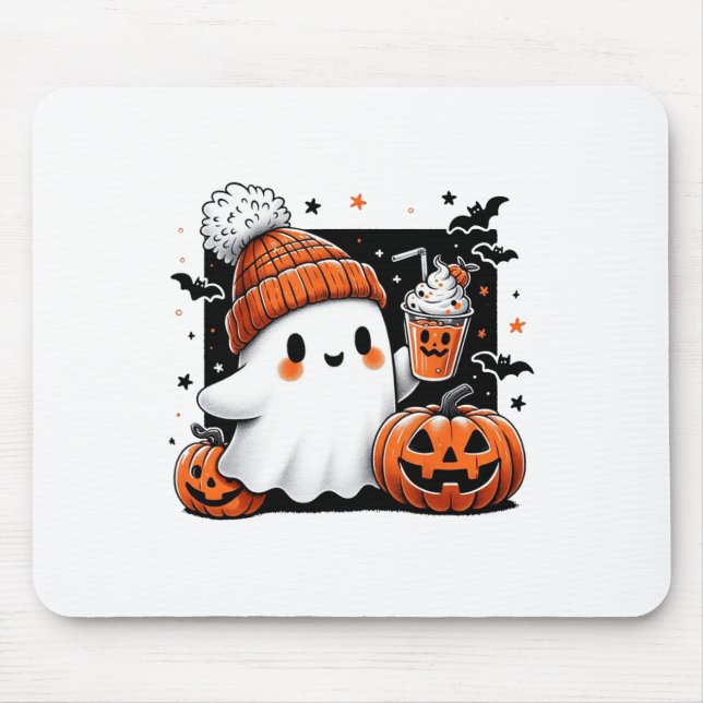Cute Ghost Drinking Coffee Halloween Costume Kaffe Musmatta (Framsidan)