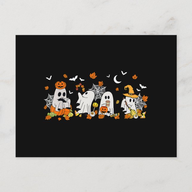 Cute Ghost Drinking Coffee Halloween Fall Ghost Bo Helg Vykort (Framsida)