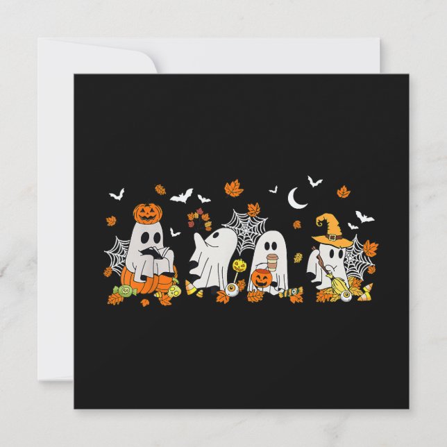 Cute Ghost Drinking Coffee Halloween Fall Ghost Bo Inbjudningar (Framsida)