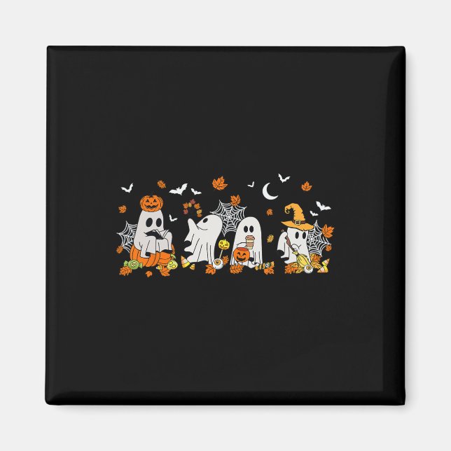 Cute Ghost Drinking Coffee Halloween Fall Ghost Bo Magnet (Framsidan)