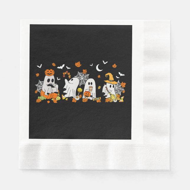 Cute Ghost Drinking Coffee Halloween Fall Ghost Bo Pappersservett (Framsidan)