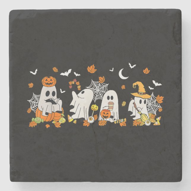 Cute Ghost Drinking Coffee Halloween Fall Ghost Bo Stenunderlägg (Framsidan)