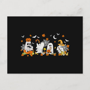 Cute Ghost Drinking Coffee Halloween Fall Ghost Bo Vykort