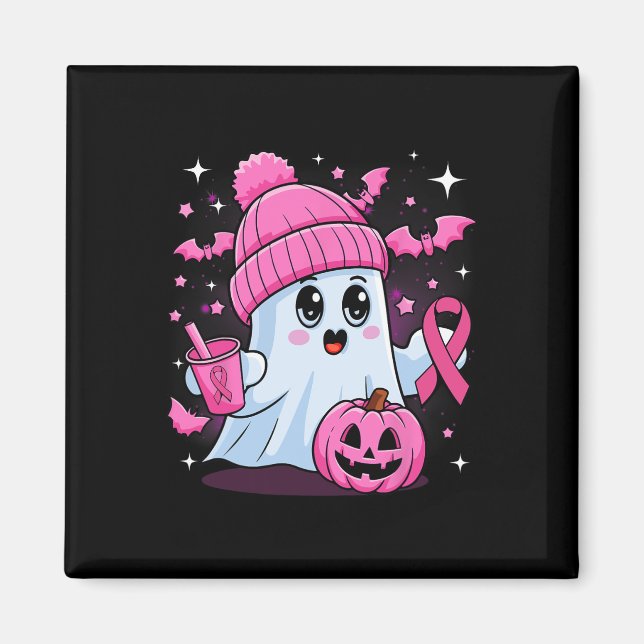 Cute Ghost Drinking Coffee Halloween Ghost Breast Magnet (Framsidan)