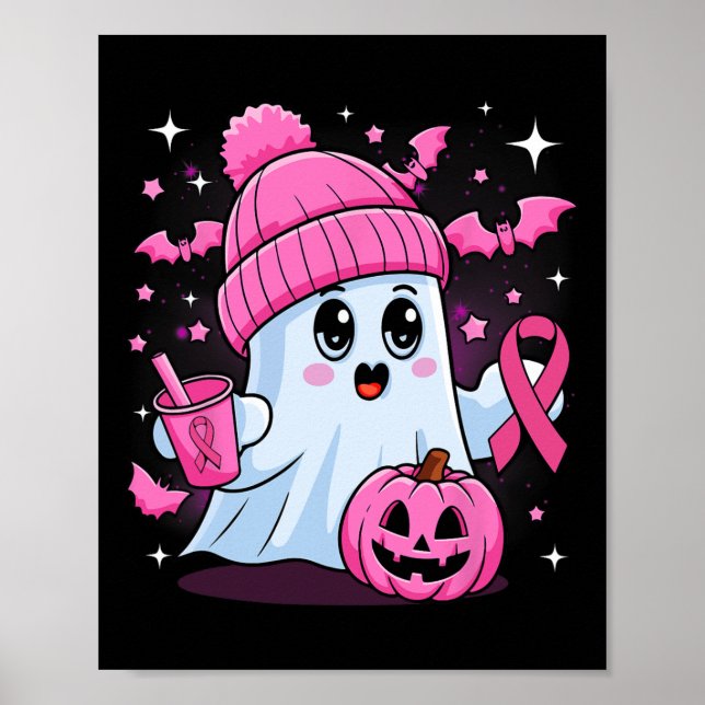 Cute Ghost Drinking Coffee Halloween Ghost Breast Poster (Framsidan)