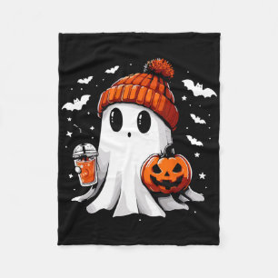 Cute Ghost Drinking Coffee Halloween Ghost Coffee Fleecefilt
