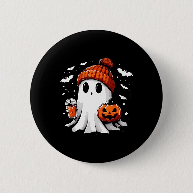 Cute Ghost Drinking Coffee Halloween Ghost Coffee Knapp (Framsida)