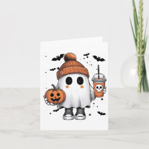 Cute Ghost Drinking Coffee Halloween Ghost Coffee Kort