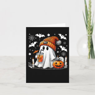 Cute Ghost Drinking Coffee Halloween Ghost Coffee Kort