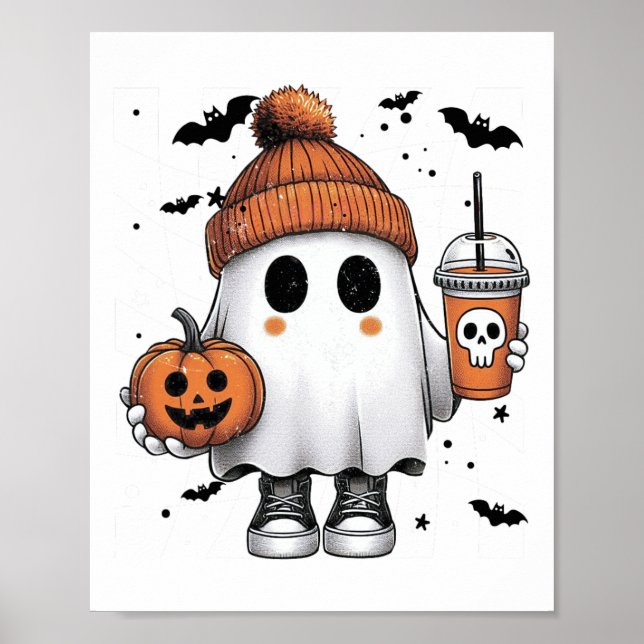 Cute Ghost Drinking Coffee Halloween Ghost Coffee Poster (Framsidan)