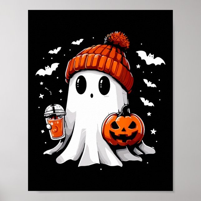 Cute Ghost Drinking Coffee Halloween Ghost Coffee Poster (Framsidan)