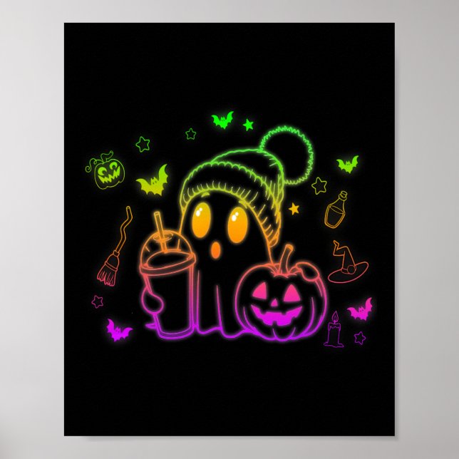 Cute Ghost Drinking Coffee Halloween Ghost Coffee Poster (Framsidan)