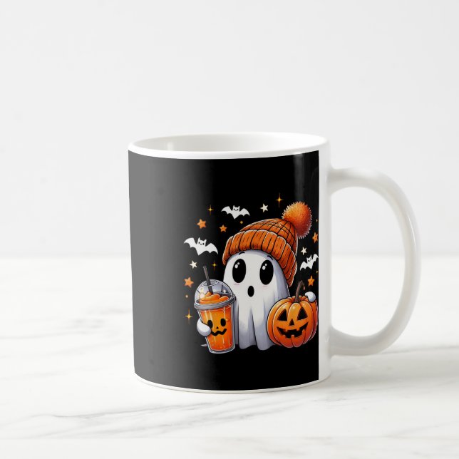 Cute Ghost Drinking Coffee Halloween Ghost Ice Cof Kaffemugg (Höger)