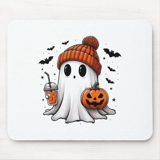 Cute Ghost Drinking Coffee Halloween Ghost Ice Cof Musmatta (Framsidan)