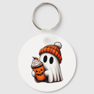 Cute Ghost Drinking Coffee Halloween Ghost Ice Cof Nyckelring