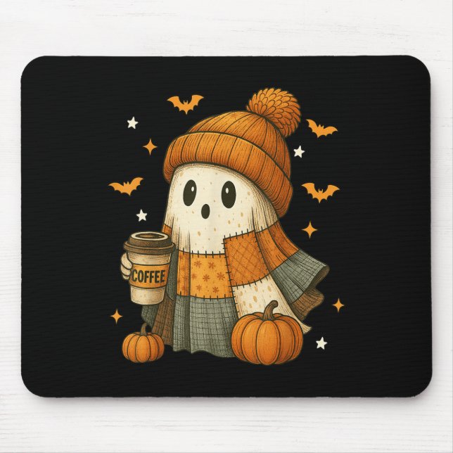 Cute Ghost Drinking Coffee Halloween Patchwork Gho Musmatta (Framsidan)