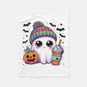 Cute Ghost Drinking Coffee Latte Ghost Boo Hallowe Fleecefilt