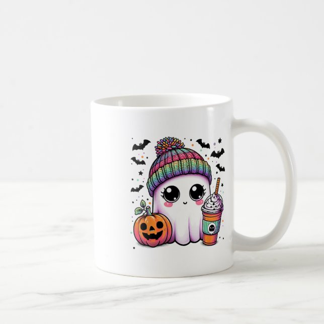 Cute Ghost Drinking Coffee Latte Ghost Boo Hallowe Kaffemugg (Höger)