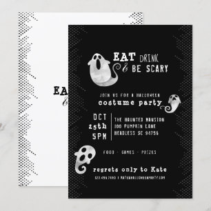 Cute Ghost Eat Drink be Scary Halloween Costume Inbjudningar