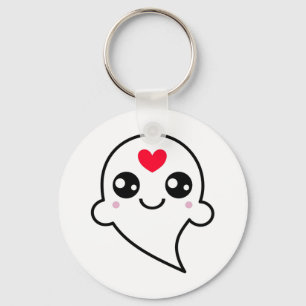 Cute Ghost Emoji Red Heart Nyckelring