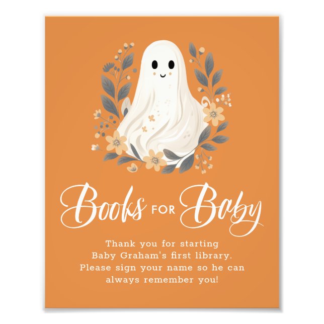 Cute Ghost Fall Books for Baby Shower Sign Fototryck (Framsidan)