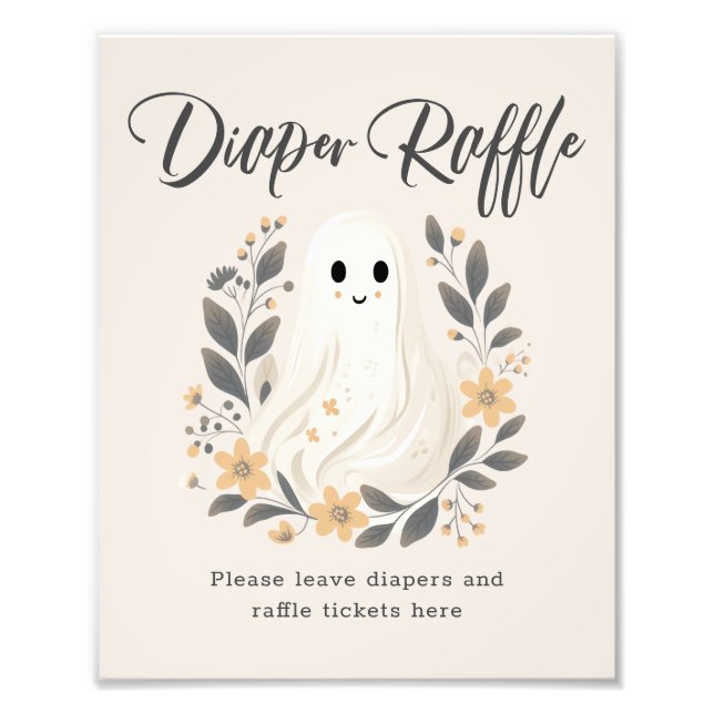 Cute Ghost Fall Diaper Raffle Baby Shower Sign Fototryck (Framsidan)