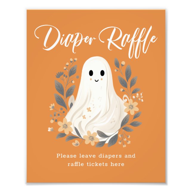 Cute Ghost Fall Diaper Raffle Baby Shower Sign Fototryck (Framsidan)