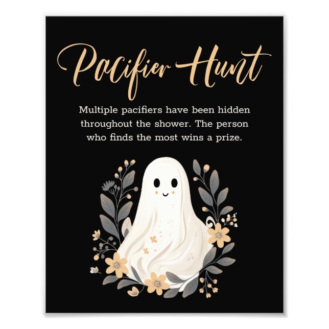 Cute Ghost Fall Pacifier Hunt Baby Shower Sign Fototryck (Framsidan)