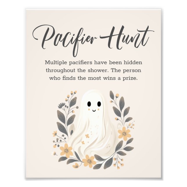 Cute Ghost Fall Pacifier Hunt Baby Shower Sign Fototryck (Framsidan)