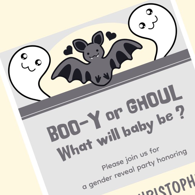 Cute Ghost Fladdermus Halloween-gender avslöjar Inbjudningar (Cute-Ghost-Bat-Hallowee-gender-reveal-Invitation-1)
