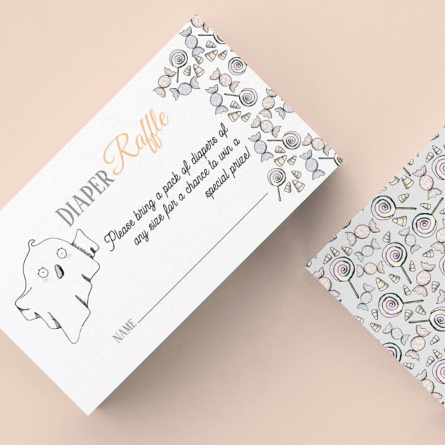 Cute Ghost, Fladdermus & Spider Halloween Baby Sho Tilläggskort (Halloween Baby Shower Cute Diaper Raffle Enclosure Card. Hand Drawn Ghost Halloween Candy in Pastels)