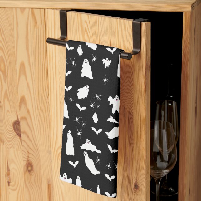 Cute Ghost, Fladdermus & Spiders Halloween Mönster Kökshandduk (Thirds Fold)