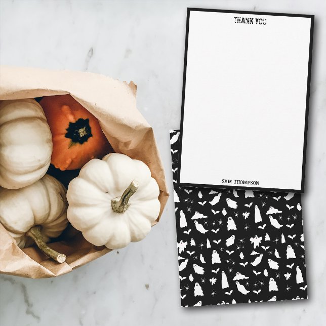 Cute Ghost, Fladdermus & Spiders Halloween Mönster Tack Kort (Cute Ghost, Bats & Spiders Halloween Pattern Thank You Card)