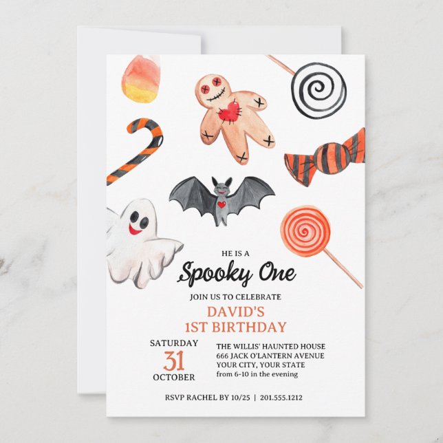 Cute Ghost Fladdermus Sweets Halloween Spooky Birt Inbjudningar (Framsida)