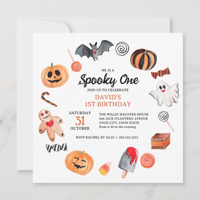Cute Ghost Fladdermus Sweets Halloween Spooky Birt Inbjudningar (Framsida)