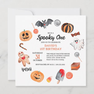 Cute Ghost Fladdermus Sweets Halloween Spooky Birt Inbjudningar